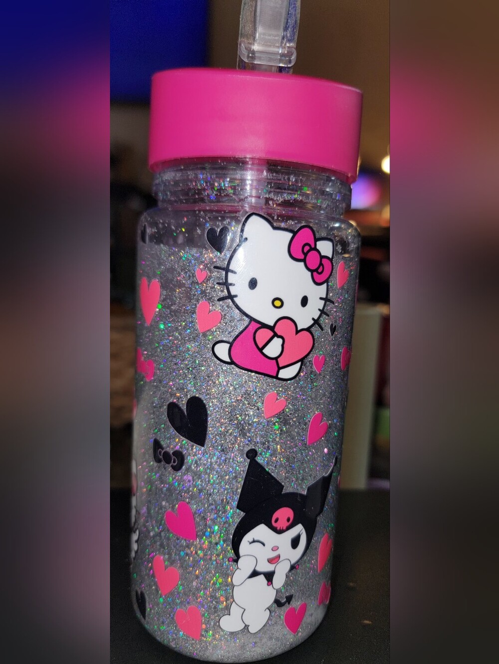 Hello Kitty Pink and Silver Glitter Bottle